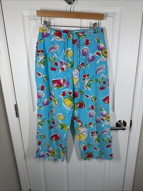 Mureli colorful cocktail and fruit novelty printed linen blend pants size medium